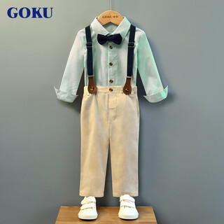 GOKU男童西装礼服秋季帅气儿童钢琴演出服男孩花童主持人西服男生套装 绿色 棉质衣服有缩水可能性，适当拍大一码 90