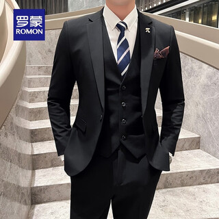 Luo meng men's suit suit 2025 autumn and winter new wedding dress fashion business professional suit three-piece set for men one button black l