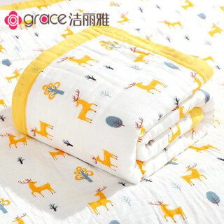 Jie liya (grace) summer baby outing blanket thin baby gauze cotton towel quilt stroller cover blanket nap summer cool quilt ten-layer yellow deer 110*150