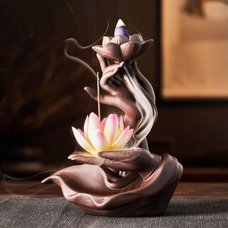 Jimang (jimang) reverse flow incense burner, creative ornaments, home indoor incense burner, sandalwood burner, incense stick, agarwood incense holder, gift to friends, bergamot lotus heart, pink lotus