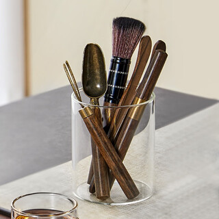 Yi pot tea tea ceremony six gentlemen kung fu tea accessories set complete tea making tools black sandalwood tea knife tea spoon tea clamp tea table glass transparent tea ceremony tube + heavy bamboo five-piece set