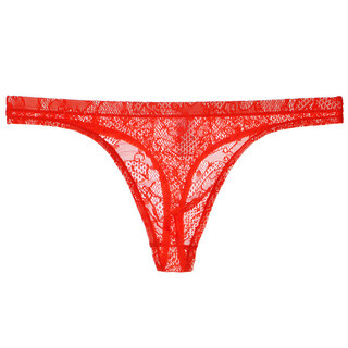 Long night men's lace transparent t-pants thin sexy grateful protruding underwear sexy temptation t-pants mesh breathable young men red xl