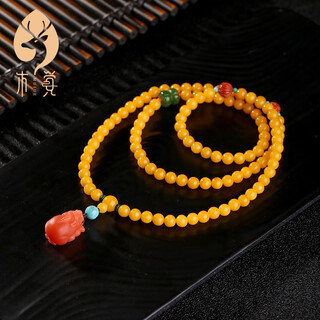 Mujue amber pendant necklace jade bracelet diy pixiu chicken oil yellow multi-circle beeswax bracelet women's style