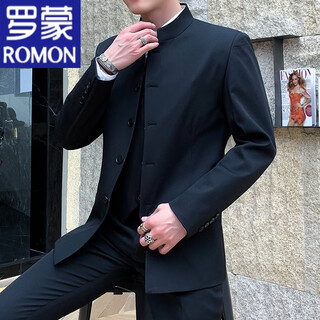 Romon new chinese style stand collar tunic jacket suit men's stable and elegant chinese style tang style suit jacket trendy black single top l 112jin jin is equal to 0.5kg -125jin jin is equal to 0.5kg