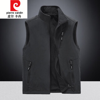 皮尔卡丹（pierre cardin）秋冬双面穿马甲男士户外运动抓绒背心摇粒绒坎肩保暖马夹无袖外套 黑色 2XL 建议/150-165斤