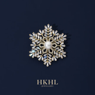 Hkhl snowflake pearl brooch women's golden brooch temperament light luxury small fragrance style suit corsage birthday gift for girls snowflake pearl brooch