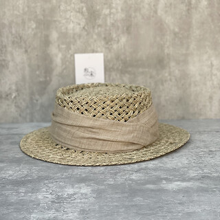 Internet celebrity ins style french concave top hat women's seagrass woven straw hat for travel and vacation beach sunshade british top hat light card cloth concave top three-strand seaweed 5.5cm edge m (56-58cm)
