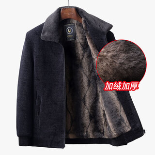 Middle-aged men's father's winter coat, velvet thickened cotton-padded jacket, grandpa's autumn and winter chenille cotton-padded jacket for middle-aged and elderly people, black and blue 175