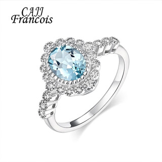 Cajj francois 1.12 carat aquamarine ring zircon natural jewelry color treasure princess diana model 925 silver inlaid with gemstones women's size 14