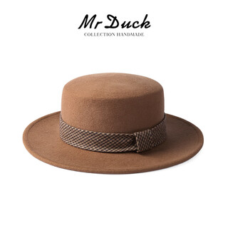 Mr duck light luxury style elegant houndstooth web flat top hat autumn and winter high-end wear hepburn fashionable top hat for women mw216280-medium camel/platinum web (7cm) s (52-54cm head circumference)