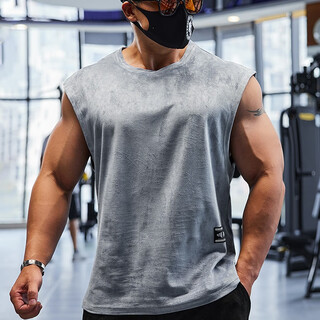 Lutielang sleeveless sports t-shirt fitness vest muscle training men's loose running vest quick-drying stretch and breathable fog blue l