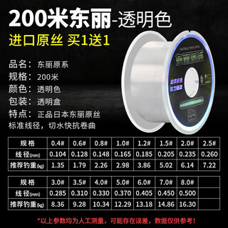 Imported from japan, sanyo raw silk brand fishing line main line sub-line sea pole throwing lure high-end super smooth nylon line toray raw silk-transparent sub-line 200 meters two rolls no. 1.5