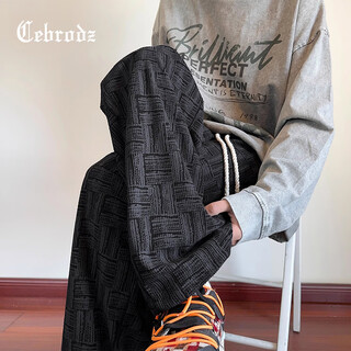 Cebrodz french straight pants men's autumn and winter 2025 new fashion brand sports men's pants loose wide-leg plus velvet casual pants black xl