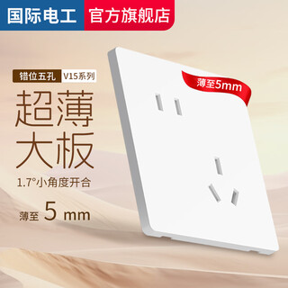 国际电工暗装奶油风86型开关插座墙壁5孔全屋套餐超薄哑光肤感无框大面板 斜五孔插座