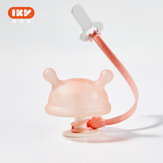 Igroway baby teether, small mushroom, anti-eating hand artifact for babies over 3 months old, bite tape to prevent chain falling, pink