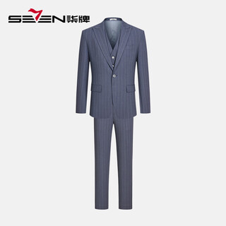 Qipai striped suit men's business casual fashion slim suit vest three-piece set shopping mall same style light gray b48