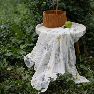 Yazan baby double-layer gauze blanket bath towel bamboo fiber blanket soft, comfortable, breathable, skin-friendly multi-functional wrap jungle dragon-110*115cm