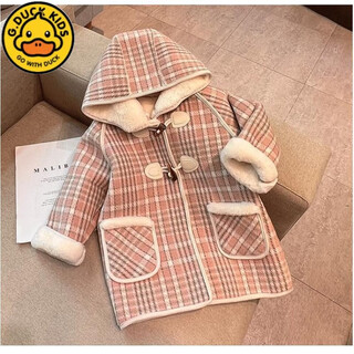 G.DUCKKIDS女童呢大衣加绒保暖秋冬季儿童洋气女宝宝冬装中长款韩版长袖外套 粉红色款 120 建议6-7岁