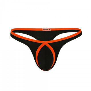Roselex confidential delivery of men's sexy underwear, ice silk, embossed pouch, thong, sexy splicing, fashion, orange m