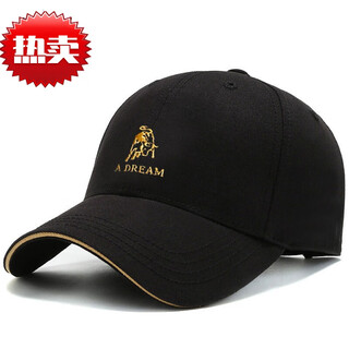 Hengyuanxiang men's hat pure cotton spring and autumn new trendy brand baseball cap women's fashion casual versatile sun visor cap spring and autumn cap calf style - black (gold thread embroidery) one size adjustable (55-60)