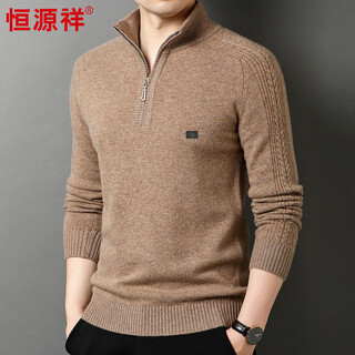 Hengyuanxiang 100% wool sweater men's zipper turtleneck sweater thickened warm top hj221 light khaki 175/92a
