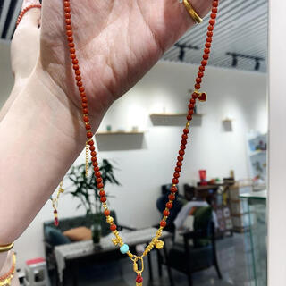 Ouyin natural south red agate necklace millet beads clavicle chain sweater chain yellow god of wealth life year wealth bracelet chain universal chain south red necklace