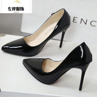 Shoes for schoolgirls nude high heels women's stiletto pointed toe black patent leather blue large size single shoes for women black 10cm 38
