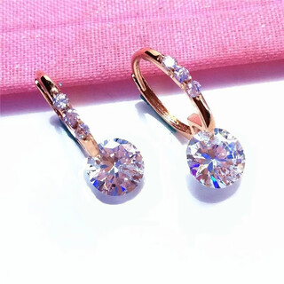 Kzd old phoenix gold store new russian 60 points stone earrings plated with 18k gold rose gold women's korean fashion zircon earrings (main stone 60 points) 585 purple gold one