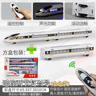嘉业模型复兴号高铁合金火车头磁悬浮列车动车组地铁轻轨仿真儿童男孩玩具 复兴号遥控火车金（二节）
