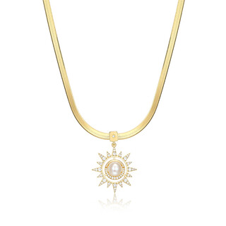 Zhongchi monteluna sun and moon necklace pearl pendant plated 18k gold snake bone chain light luxury gift sun and moon necklace