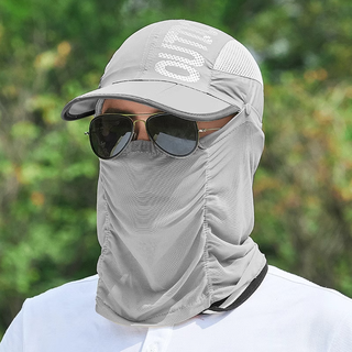 Summer sun protection mask full face ice silk sun protection mask for men and women outdoor cycling and fishing breathable sunshade neck protection face mask for men - light gray
