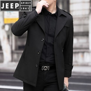 Jeep spirit men's windbreaker 2023 spring and autumn middle-aged men's windbreaker mid-length short collar jacket casual dad wear black (suit cloth single) 2xl 185