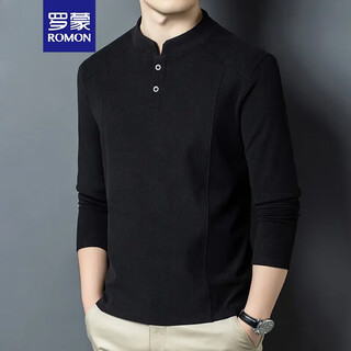 Romon autumn and winter double-sided german velvet bottoming shirt men's henry collar trendy versatile long-sleeved t-shirt stand-up collar sweatshirt men's clothing black black m 100-115jin jin equals 0.5 kg