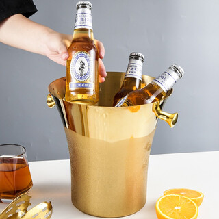 Vinos stainless steel ice bucket ice cube bucket creative large ice bucket commercial bar ktv champagne beer red wine bucket home large ice bucket 5l-gold + ice clip