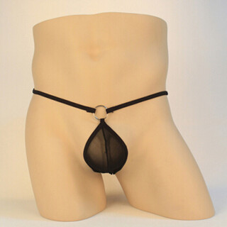 Long night sexy men's underwear temptation lace transparent large size black open uniform thong cosplay one-piece three black mesh transparent iron hoop g03