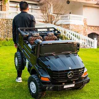 携手奔驰儿童电动车四轮遥控车双人小孩玩具车可坐大人婴儿摇摆儿童车 旗舰黑+塑料椅+货架+续航6小时