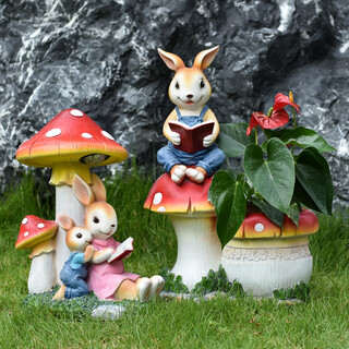 Yi mingyuan courtyard ornaments, landscape sculptures, outdoor garden decorations, cartoon rabbit community, simulated mushroom flower pots and cylinders, creative combination two