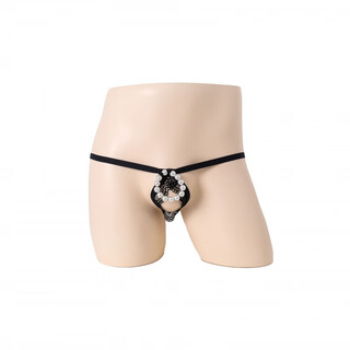 Adult erotic underwear european and american men's thong bead chain ring pearl temptation hollow perspective 2 black one size