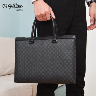 Goldlion men's briefcase, business handbag, high-end official bag, business trip and office, 2025 latest light luxury brand, officially authorized, get 10% off if you get a fake, black, 36.5*26.5*5cm, 14 inches