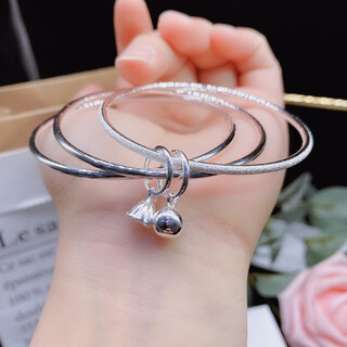 Pure silver 999 bracelet for women, three lives, three lives and two lives, silver bracelet, two light and one sand, young model, national day valentine's day gift, three lives, three worlds, lotus ball beads 54#, about 30g