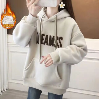 Qiu ze chiutse shandong jimo sweatshirt women's cotton and velvet thickened hooded sweatshirt women's embroidery autumn and winter new small women's clothing apricot autumn and winter velvet m 90-110jin jin equals 0.5 kg