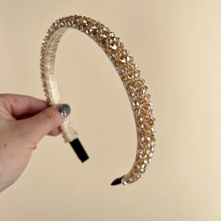 Tang funi headband women's high-end going out headwear headband girls children's rhinestone headband face wash headband headband women 2024 new style champagne color