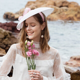 Ee designer original small top hat european and american jockey club ladies hat contrast color banquet hat women 2333 white + pink adjustable