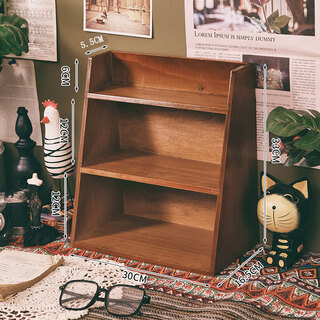 Qiji sundries storage desk solid wood storage box multi-layer perfume cosmetics storage rack desktop organizer storage rack dark brown diagonal three-layer