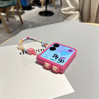 Xunxuan is suitable for xiaomi mixflip mobile phone case with lanyard, new hinge all-inclusive protective case, honor magicvflip folding screen, center axis wristband, shell and film integrated cute protection, rose red ears + bracelet, no tempered film, center axis all-inclusive, xiaomi mix flip
