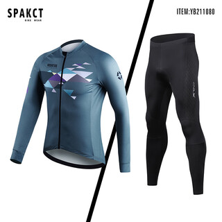 Spakct cycling jersey long-sleeved top men's road mountain bike spring and summer sports suit mountain haze blue + faith pants (suit) m