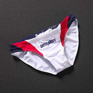 Desmiit men's triangle swimming competition swimming trunks beach vacation surfing swimsuit hot spring water park color matching swimming trunks white l