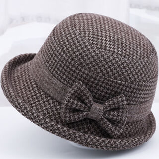 Fashionable and charming middle-aged and elderly women's hats for autumn and autumn mother's woolen basin hat thickened grandma hat spring and autumn style fisherman brown adjustable