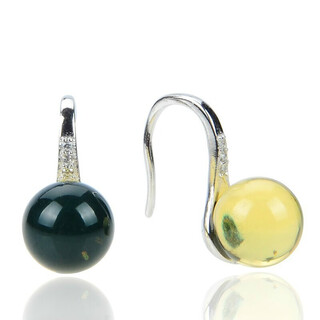 Shiqian natural mexican amber round beads blue amber earrings earrings 925 silver pure water blue women's blue amber earrings