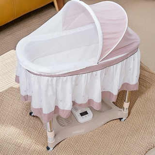 HAIZIJIA婴儿床潮汕上下摇床电动摇篮床自动摇摇床多功能宝宝床萝卜蹲新生 藕粉色加大款+蓝牙+语音控制